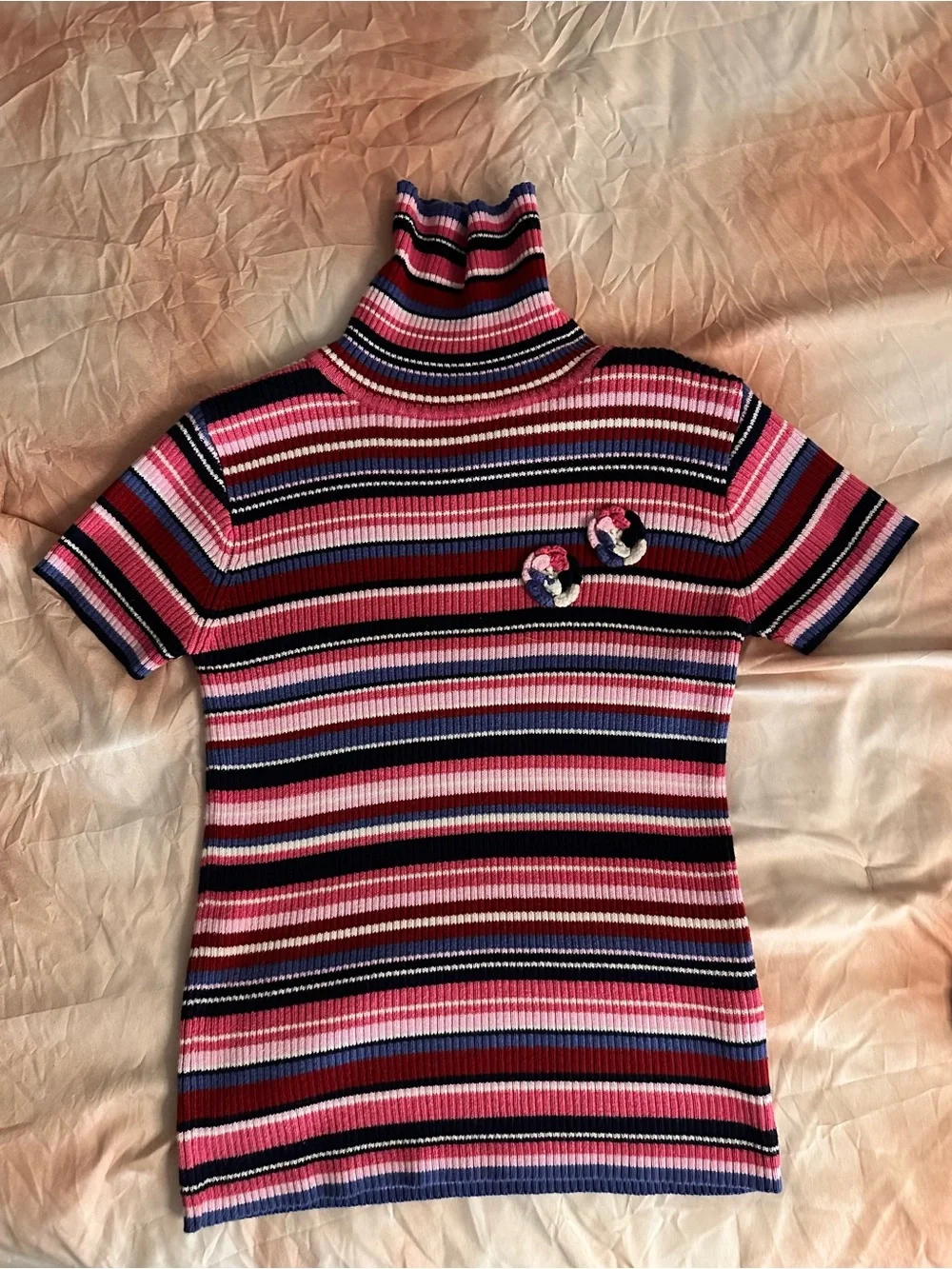 The Children's Place Pink, Navy & Red Striped Short Sleeve Turtleneck | Sz:L